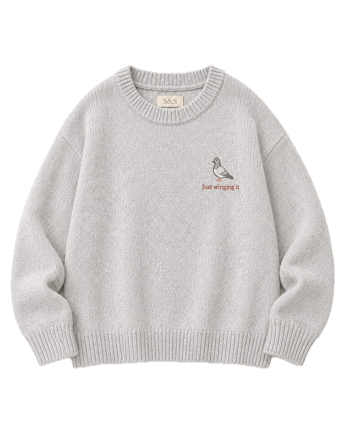 Just Winging It grey embroidered knit jumper