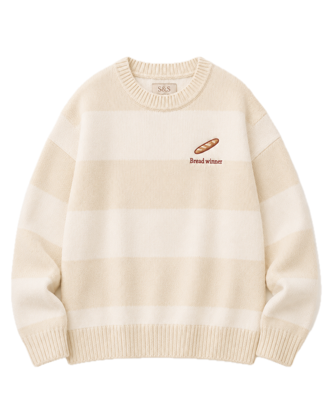 Bread Winner cream striped embroidered knit jumper
