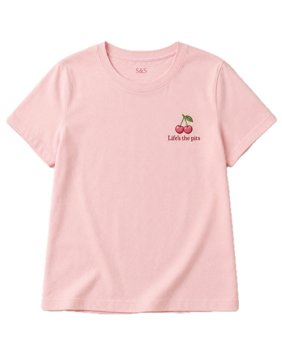 „Das Leben ist beschissen“ Kirsch-T-Shirt