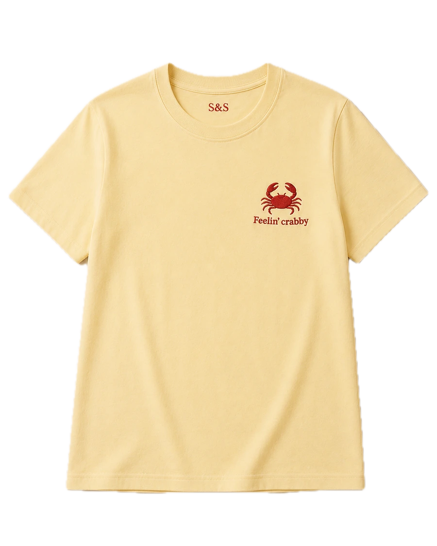 Pastellgelbes T-Shirt „Feelin’ Crabby“