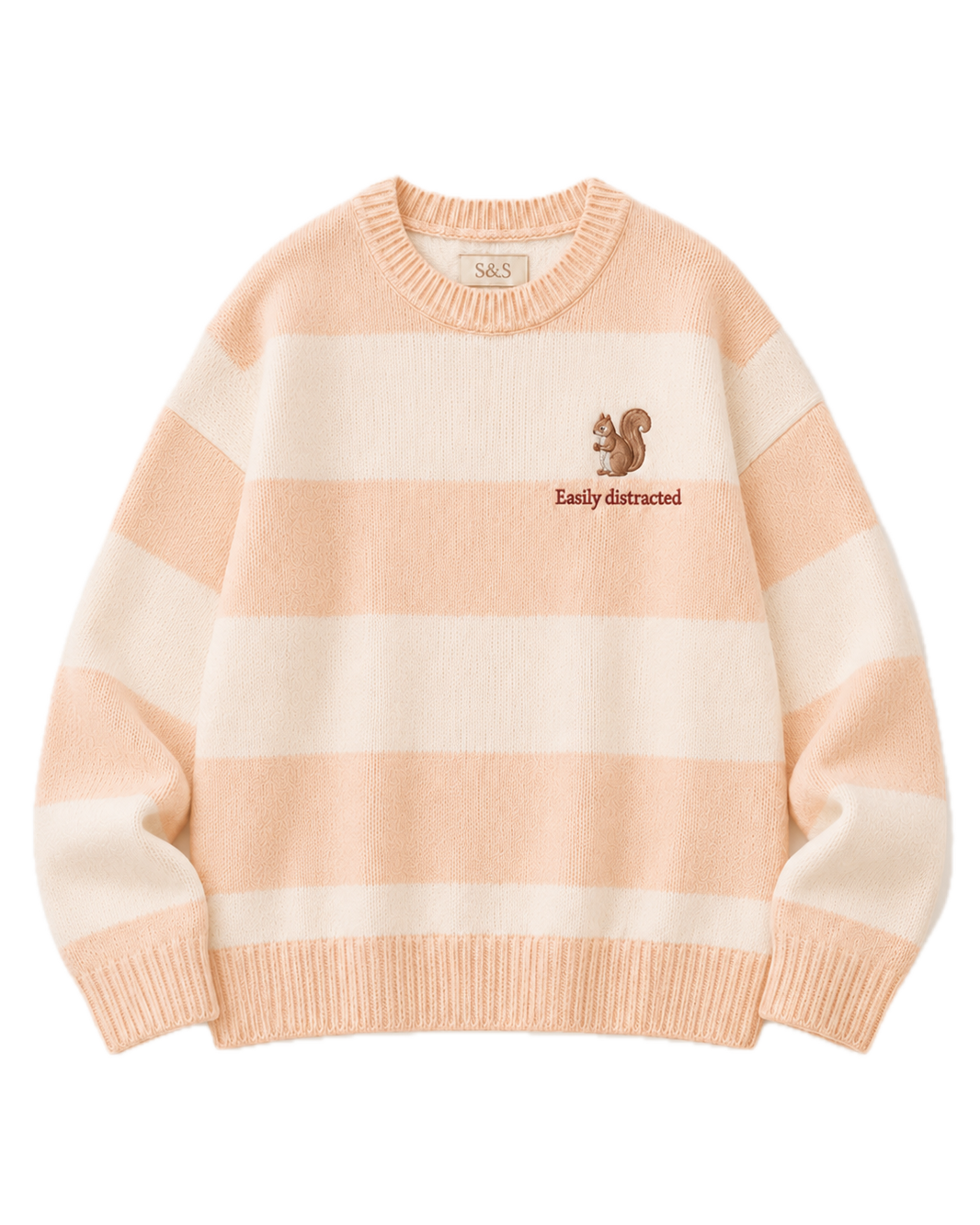 Easily Distracted peach striped embroidered knit jumper