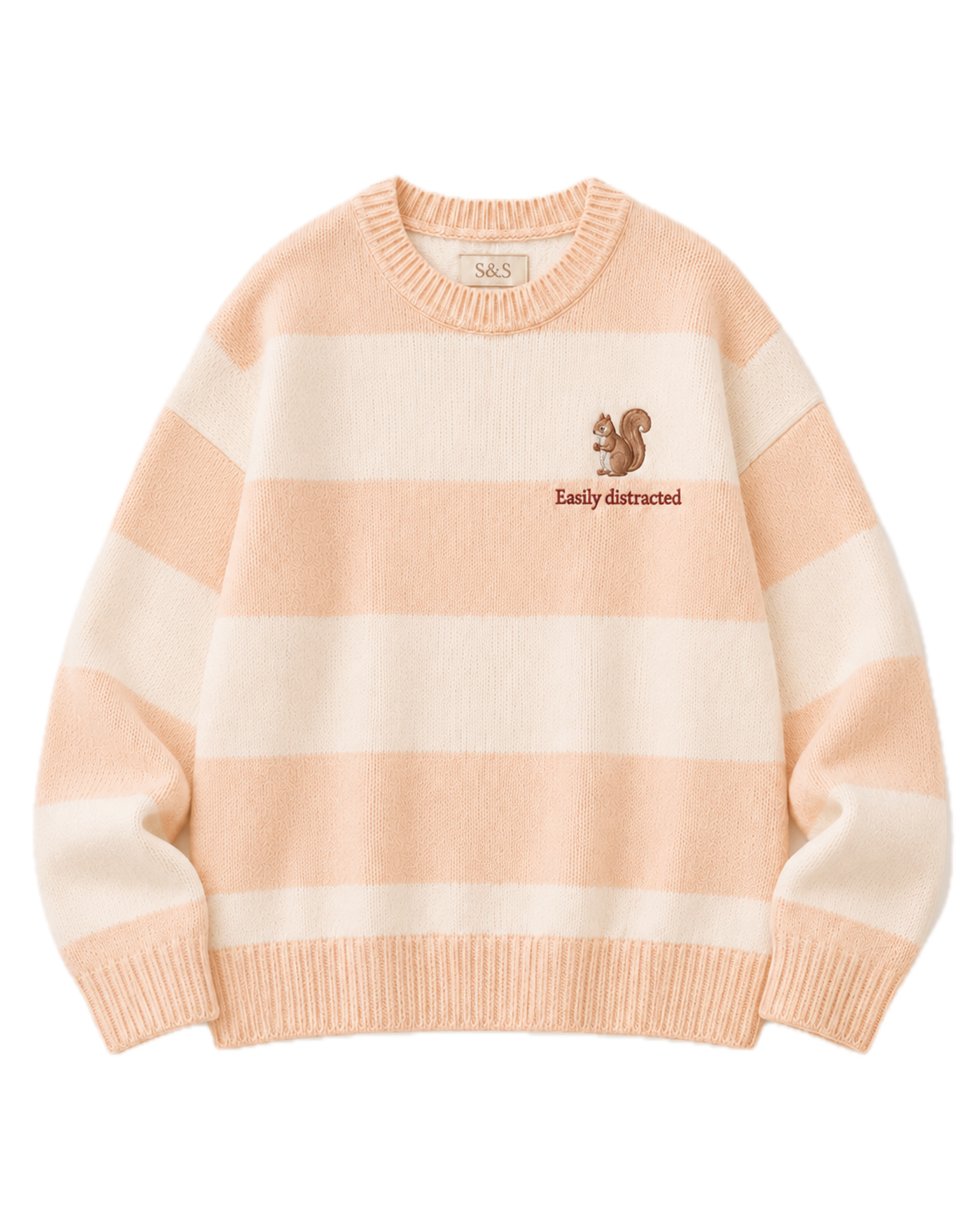 Easily Distracted peach striped embroidered knit jumper