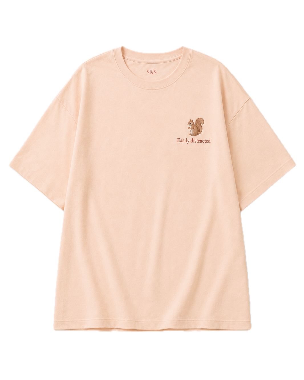 Peach Easily Distracted oversized embroidered T-shirt