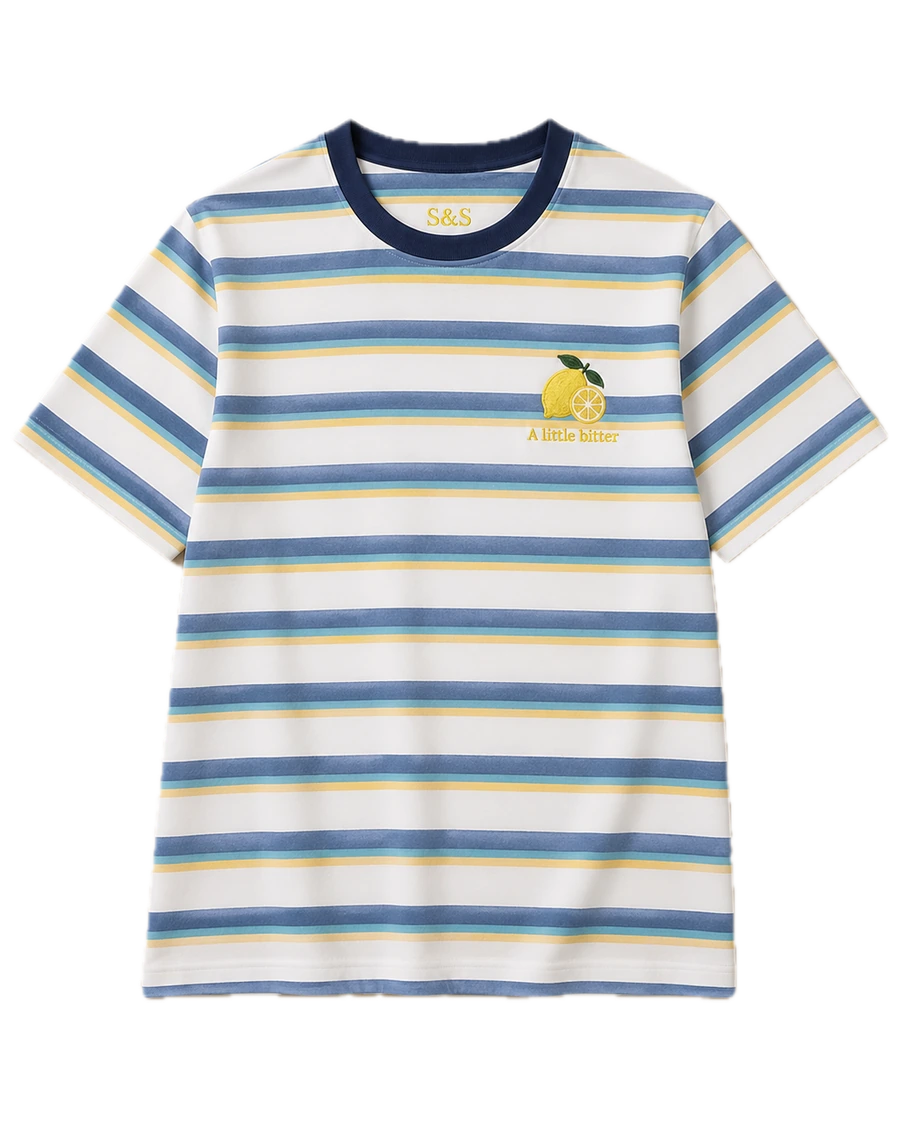 T-Shirt „A Little Bitter“ mit Zitronenstreifen