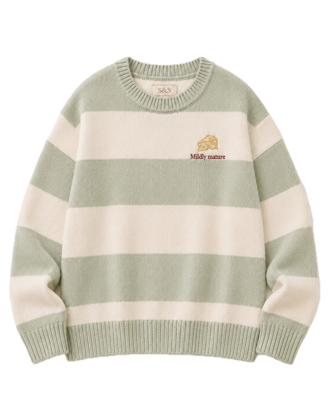 Mildly Mature sage striped embroidered knit jumper