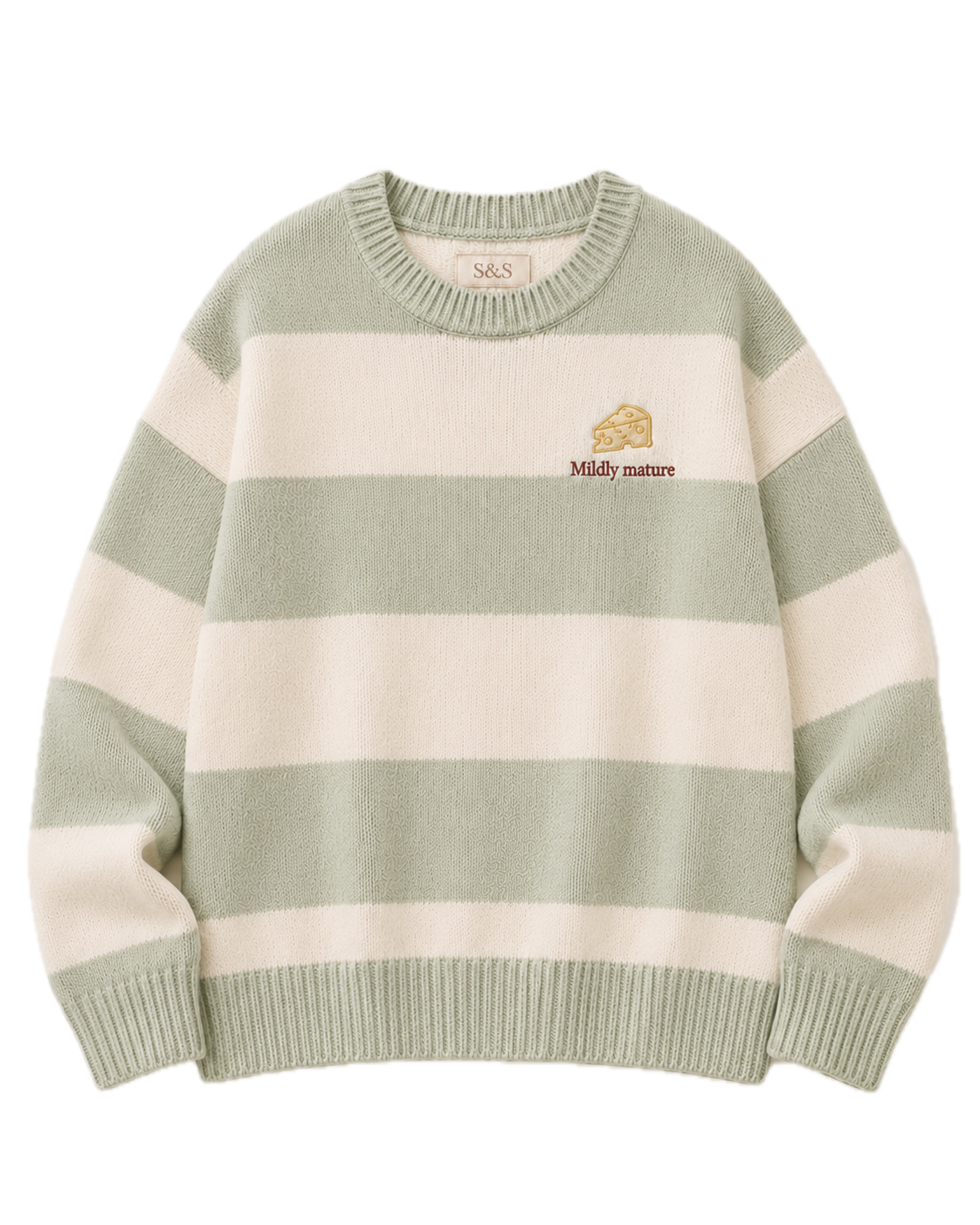 Mildly Mature sage striped embroidered knit jumper