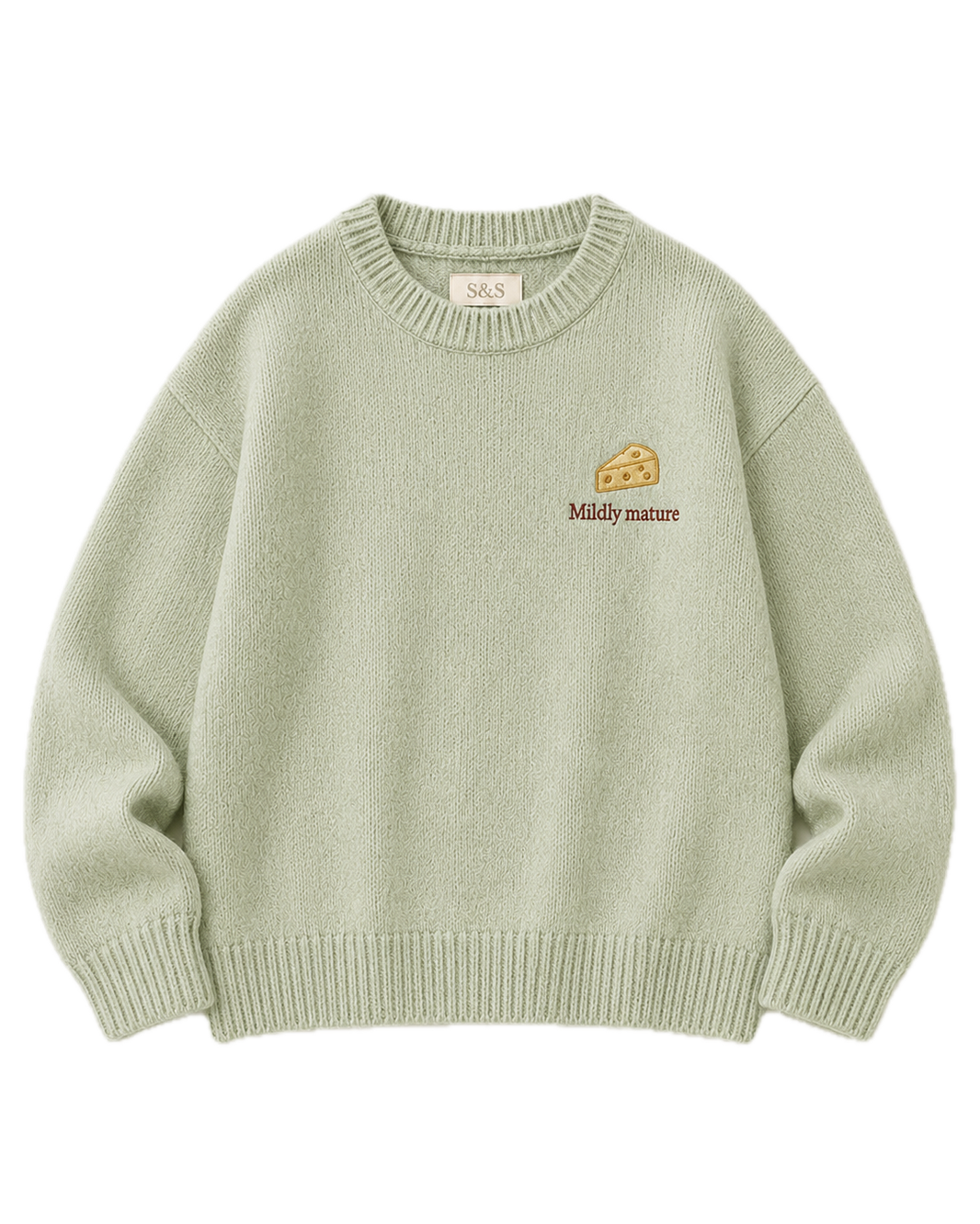 Mildly Mature sage embroidered knit jumper