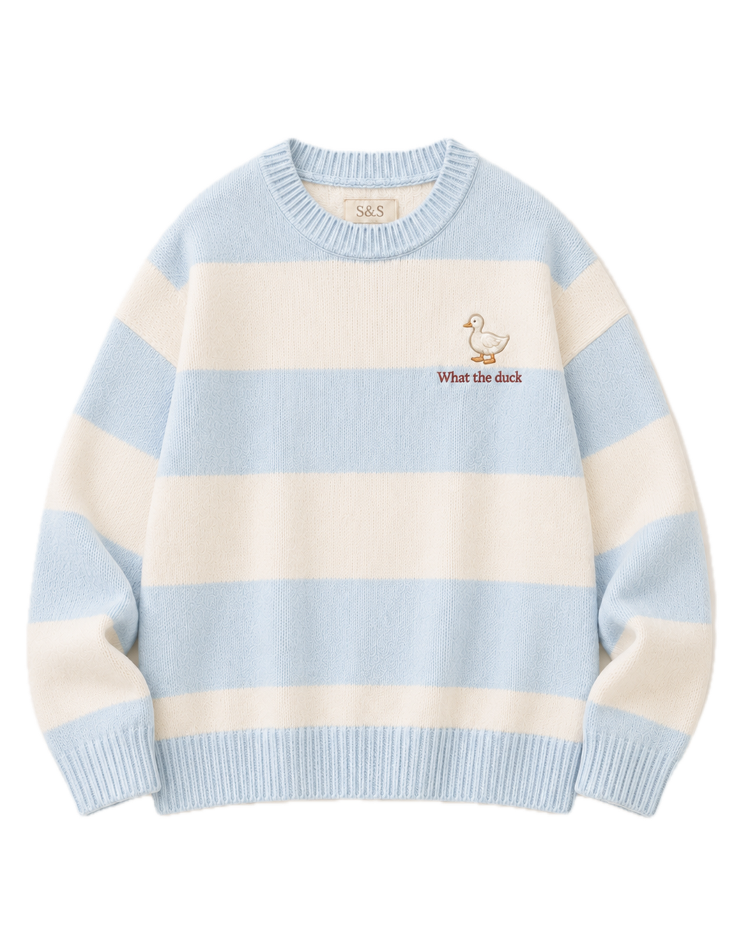 What the Duck blue striped embroidered knit jumper