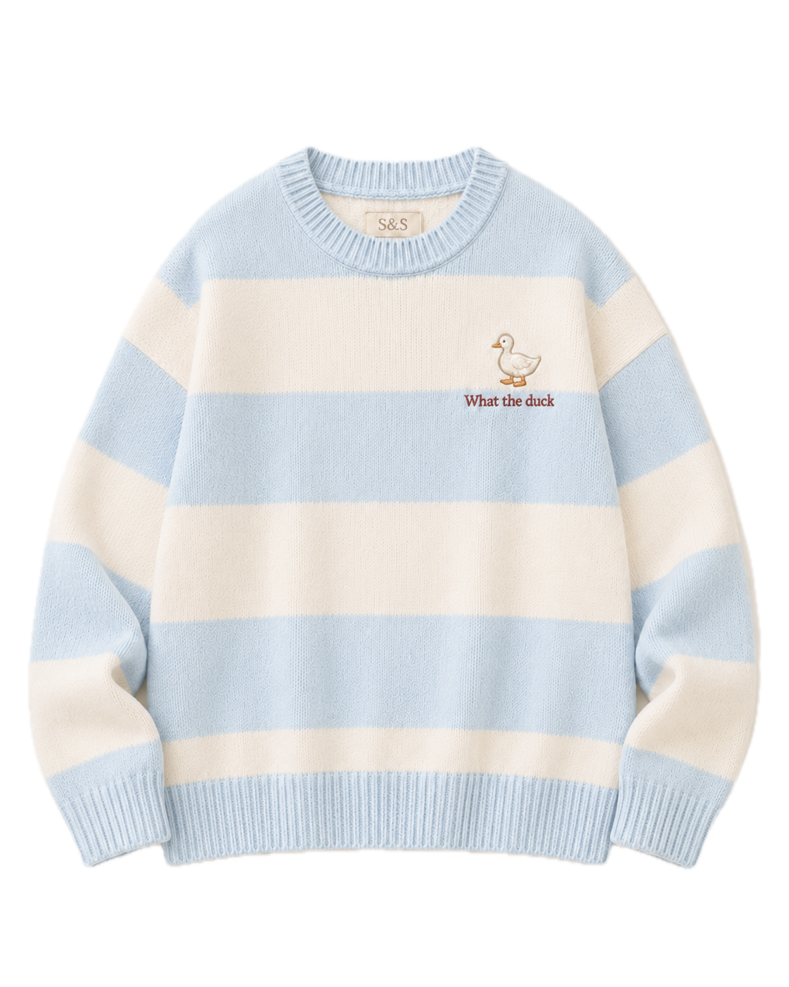 What the Duck blue striped embroidered knit jumper