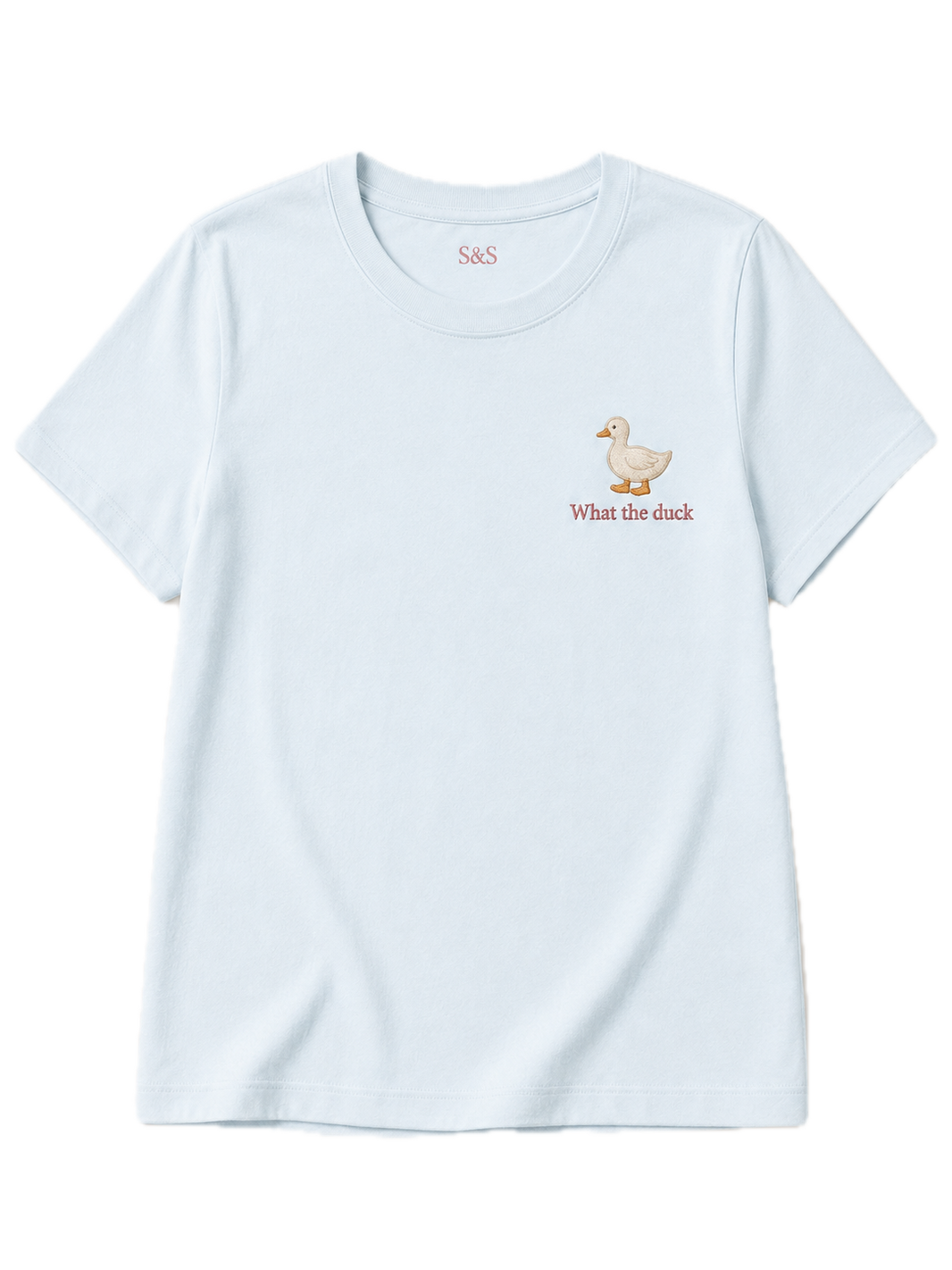 Baby blue What the Duck embroidered T-shirt