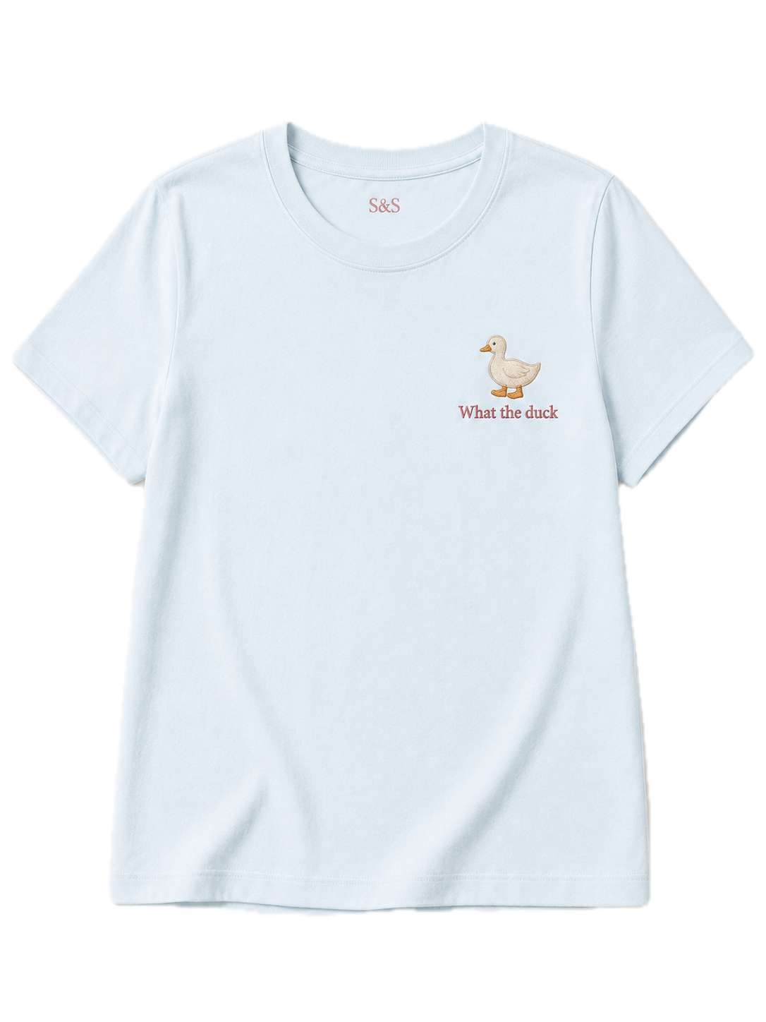 Baby blue What the Duck embroidered T-shirt